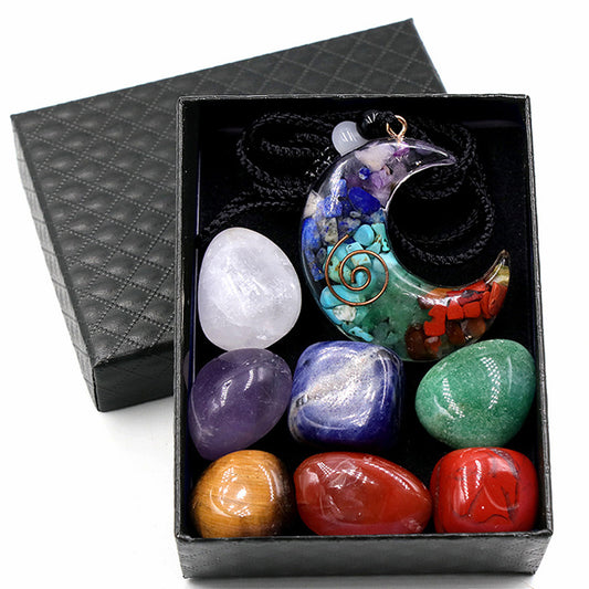 Chakra Stone Set with Crystal Moon Pendant