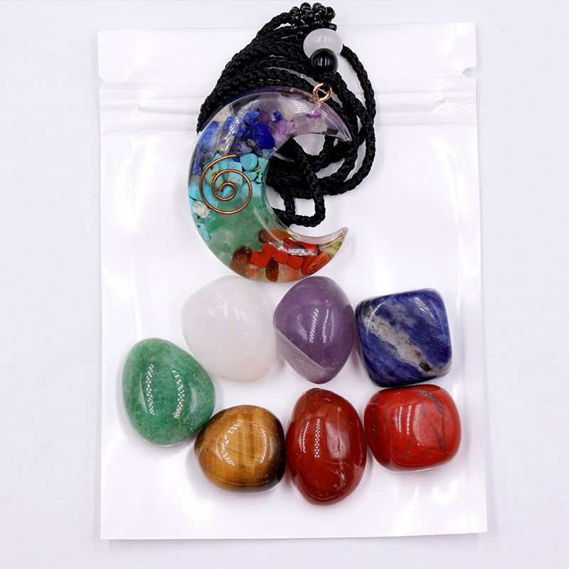 Chakra Stone Set with Crystal Moon Pendant